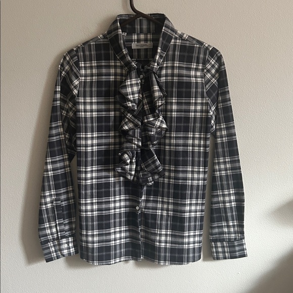 Artigiano Tops - Artigiano Women's  Black/White Plaid Ruffle Placket Button Down Blouse. 38
